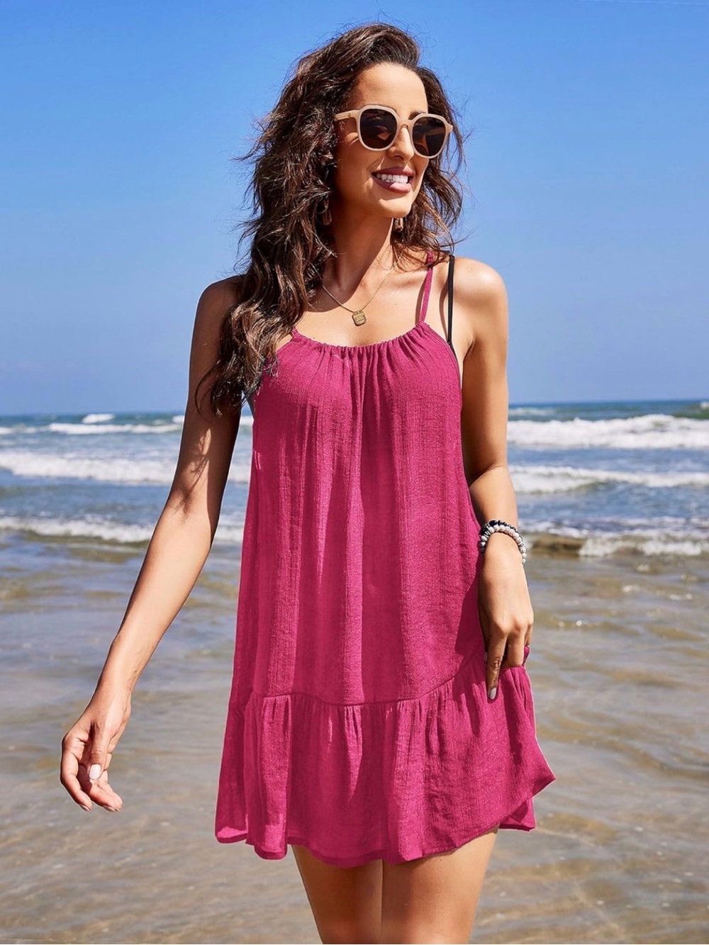 Women’s Magenta Beach Cover-Up Dress Medium